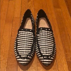 Black and white woven loafers